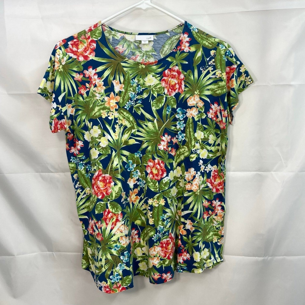 J. Jill‎ women's tropical leaf floral print short sleeve casual cotton shirt S